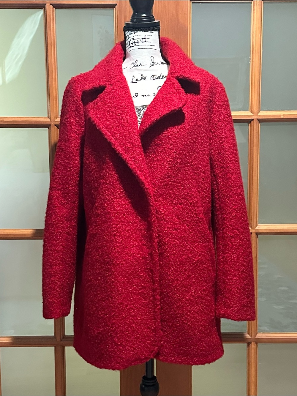 Karen Kane Red Bouclé Elegant Open Front Coat (L)